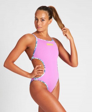 Pink Arena Rule Breaker Hooked Reversible Women's Swimsuits | 81315088