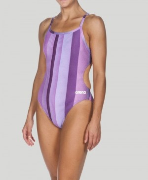 Purple Arena Blended Stripe Challenge Back Women's Swimsuits | 18302611