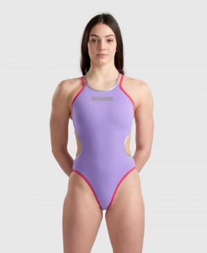 Purple Arena Double Cross Back Women's Swimsuits | 62437097