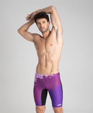 Purple Arena Spraypaint Jammer Men's Swim Shorts | 81202259