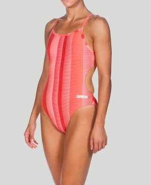 Red Arena Blended Stripe Challenge Back Women's Swimsuits | 93853541