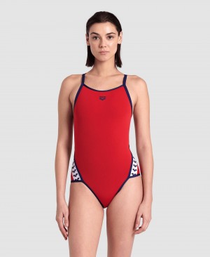 Red Arena Icons Super Fly Back Solid Women's Swimsuits | 86544374