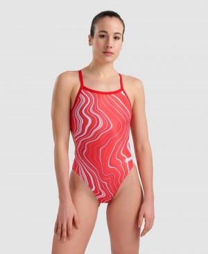 Red Arena Marbled Challenge Back Women's Swimsuits | 89112048