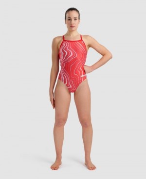 Red Arena Marbled Lightdrop Back Women's Swimsuits | 33584123