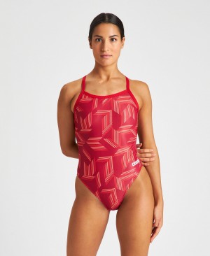 Red Arena Puzzled Challenge Back Women's Swimsuits | 71332023