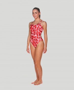 Red Arena Shattered Glass Challenge Back Women's Swimsuits | 88052413