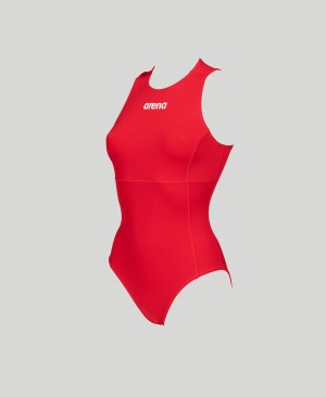 Red Arena Solid Waterpolo Women's Swimsuits | 91334529