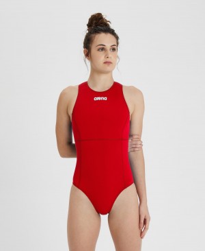 Red Arena Team Solid Water Polo Women's Swimsuits | 24544811