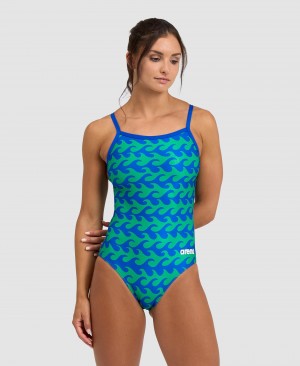 Turquoise Arena Ride The Wave Light Drop Back Women's Swimsuits | 5990154