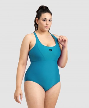 Turquoise Arena Solid Control Pro Back Plus Women's Swimsuits | 33100969