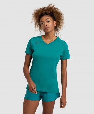 Turquoise Arena Team Panel Women's T Shirts | 88946373