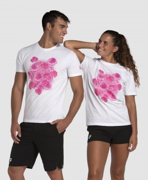 White Arena Breast Cancer Awareness Collection Men's T Shirts | 12598721