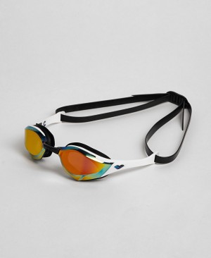 White Arena Cobra Edge Swipe Mirror Men's Swimming Goggles | 84642295