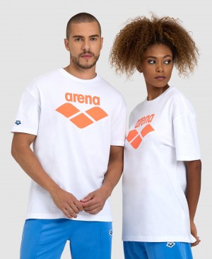 White Arena Icons Men's T Shirts | 44501252