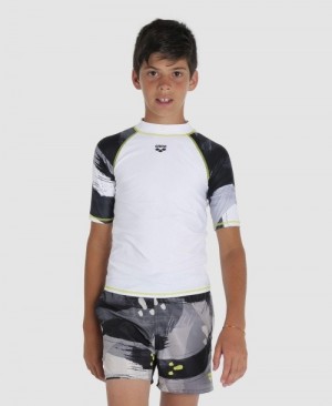 White Arena Short Sleeve Boys' Rashguards | 5935519