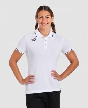 White Arena Team Cotton Solid Women's Polo Shirts | 5962041