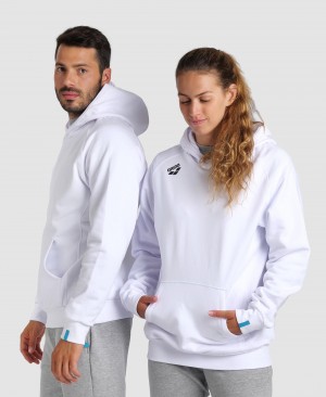 White Arena Team Hooded Panel Women's Sweatshirts | 2620640