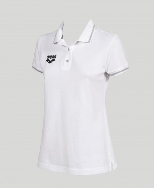 White Arena Team Line Short Sleeve Women's Polo Shirts | 26241606