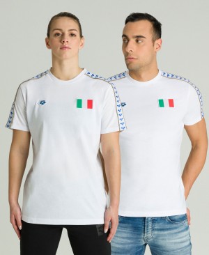 White Arena Team Nations Men's T Shirts | 77366763