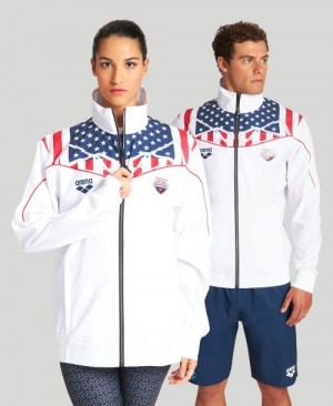 White Arena USA Swimming Team Kit Warm Up Men's Jackets | 6317733