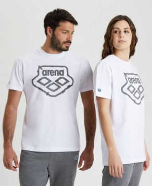 White Arena Uni Men's T Shirts | 69645475