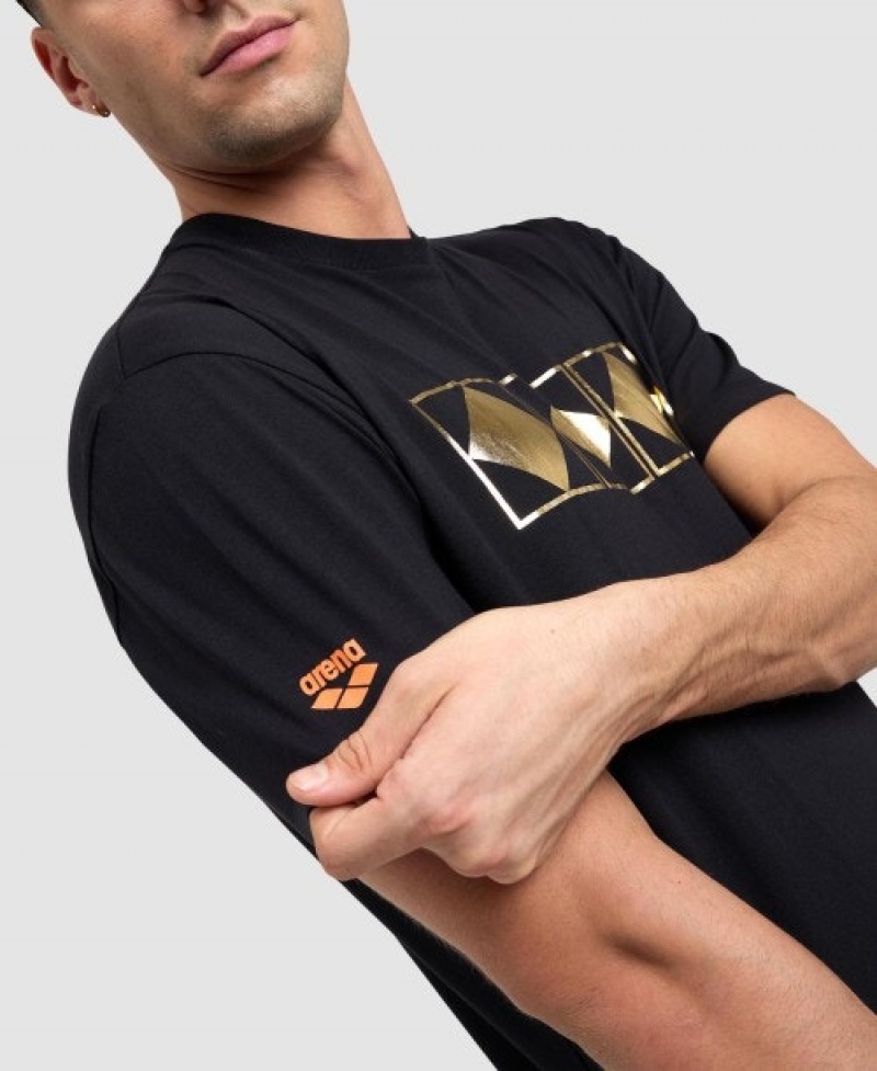 Black Arena 50th Anniversary Gold Men's T Shirts | 84824555