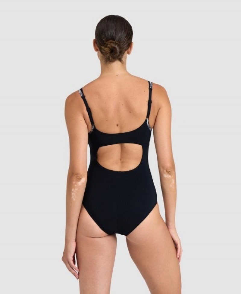 Black Arena Bodylift Francy Panel Strap Back Women's Swimsuits | 16707418