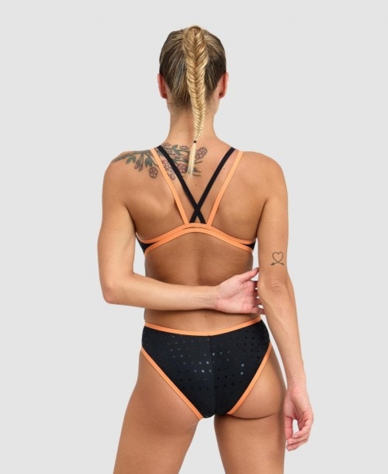 Black Arena Double Cross Back Women's Swimsuits | 8339110