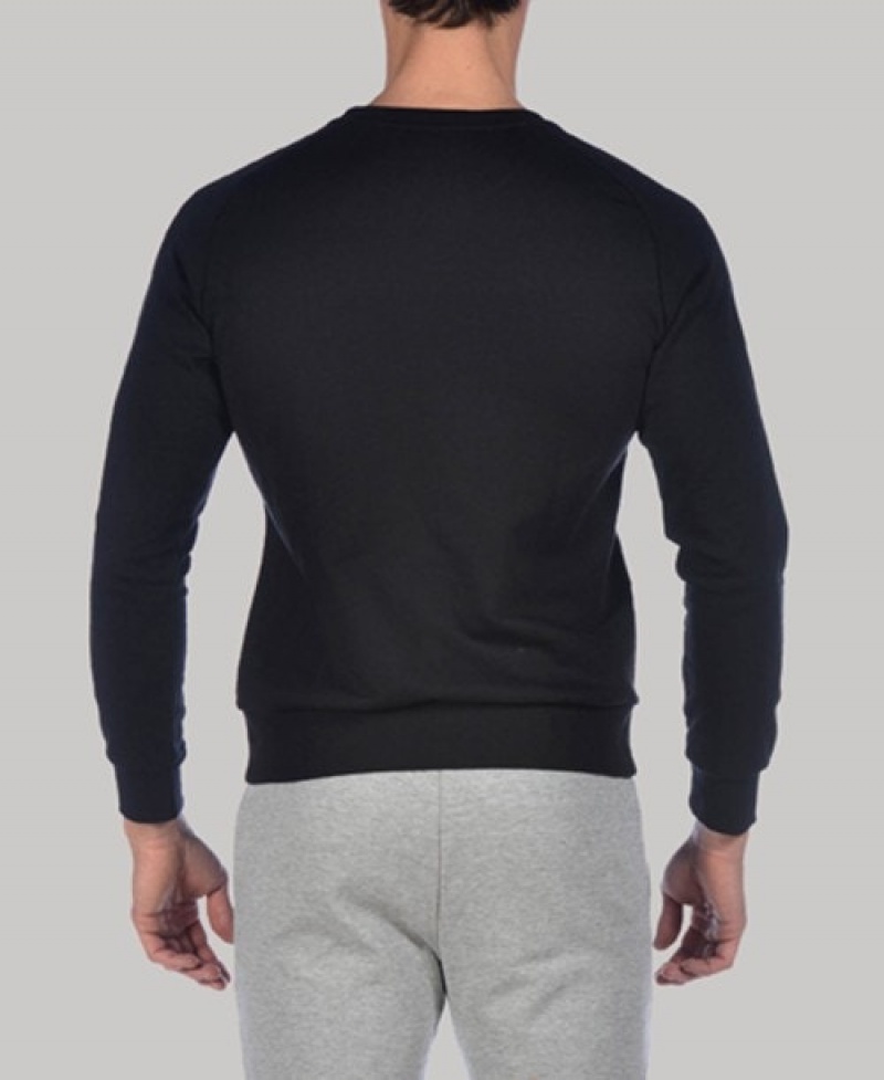 Black Arena Essential Crewneck Men's Sweatshirts | 57805589