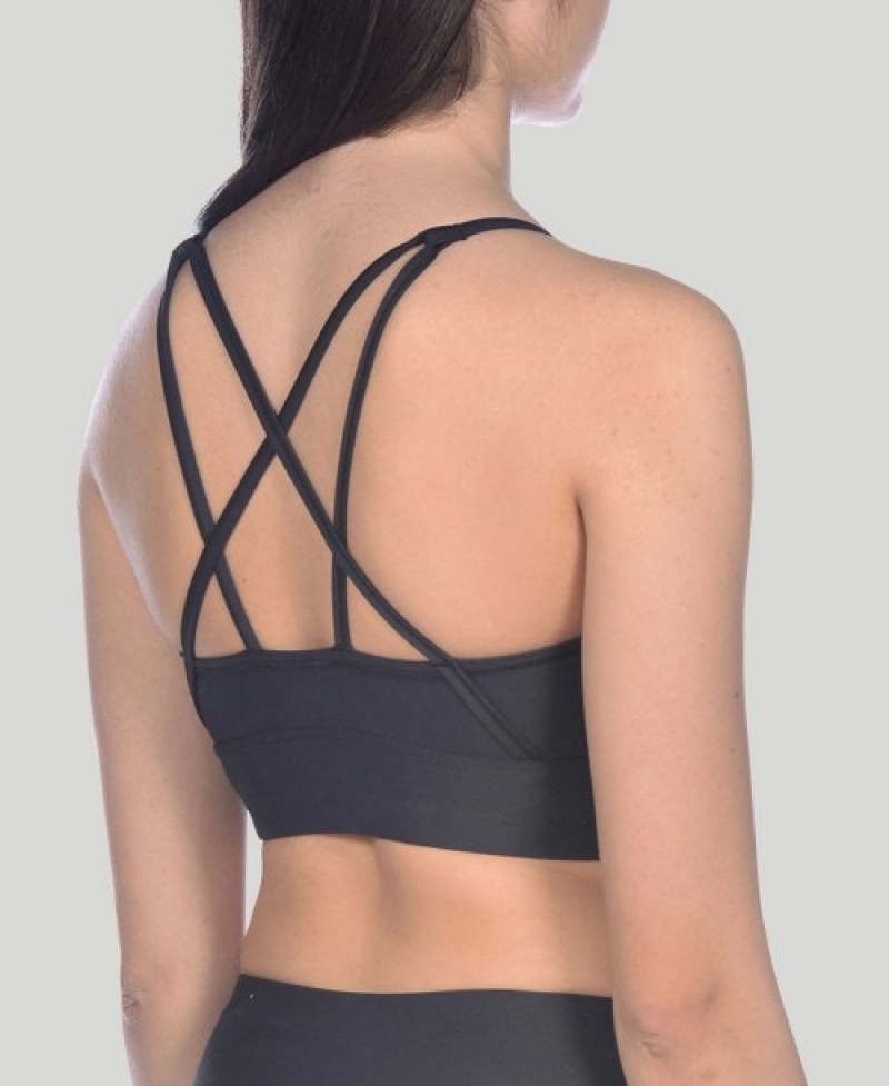 Black Arena Gym Cross Straps Women's Sports Bra | 42768097