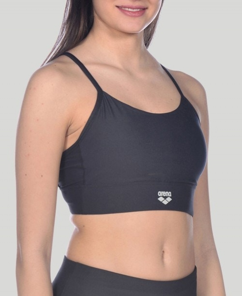 Black Arena Gym Cross Straps Women's Sports Bra | 42768097