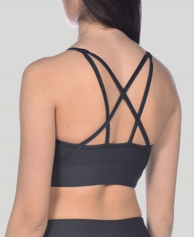 Black Arena Gym Cross Straps Women's Sports Bra | 42768097