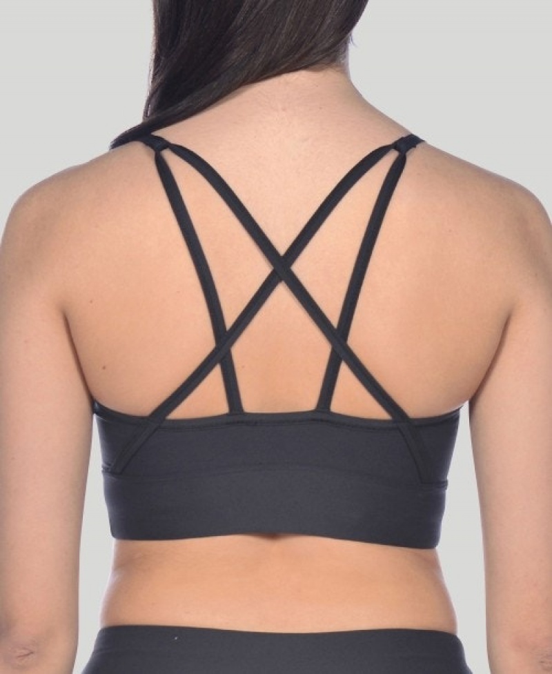 Black Arena Gym Cross Straps Women's Sports Bra | 42768097