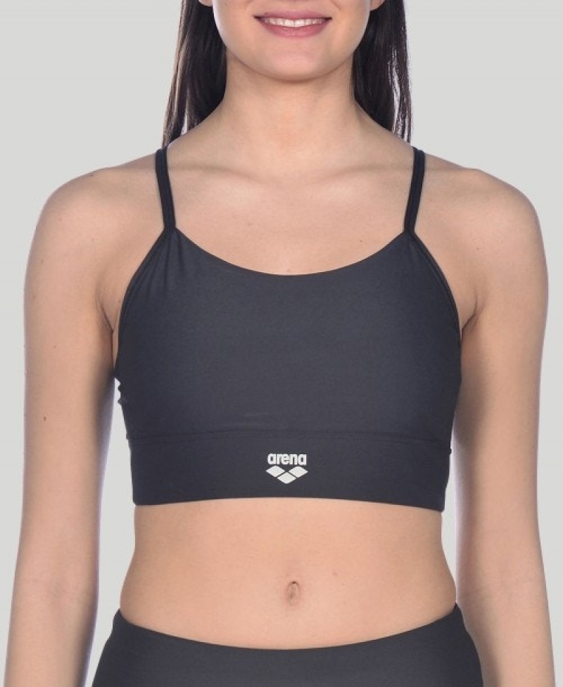 Black Arena Gym Cross Straps Women's Sports Bra | 42768097