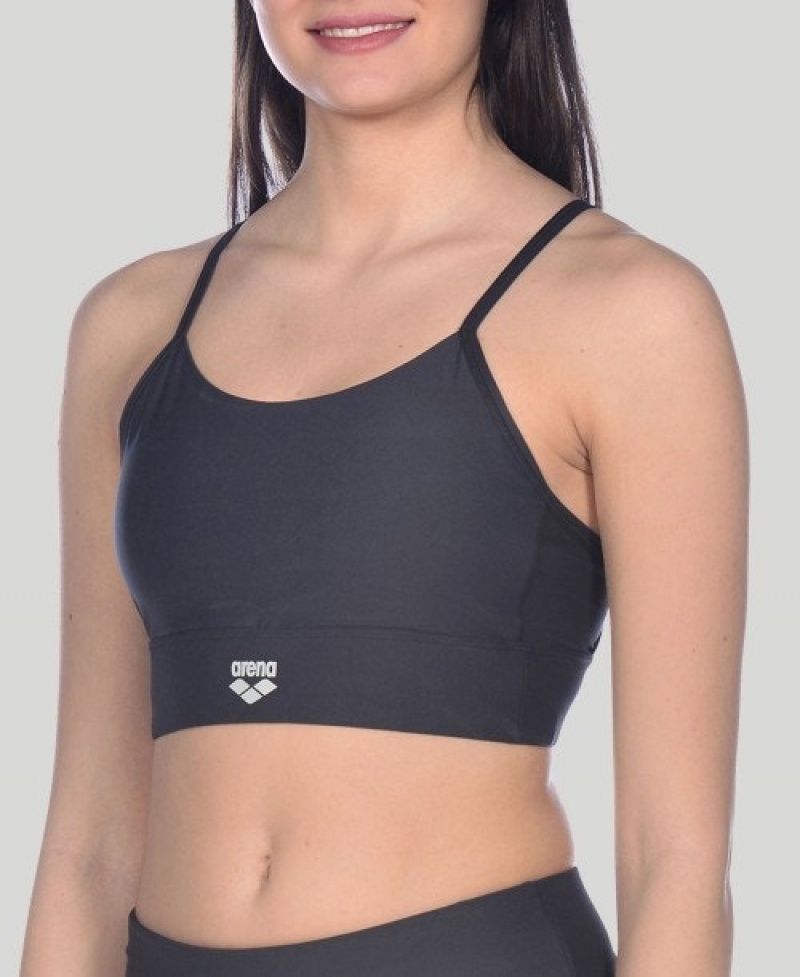 Black Arena Gym Cross Straps Women\'s Sports Bra | 42768097