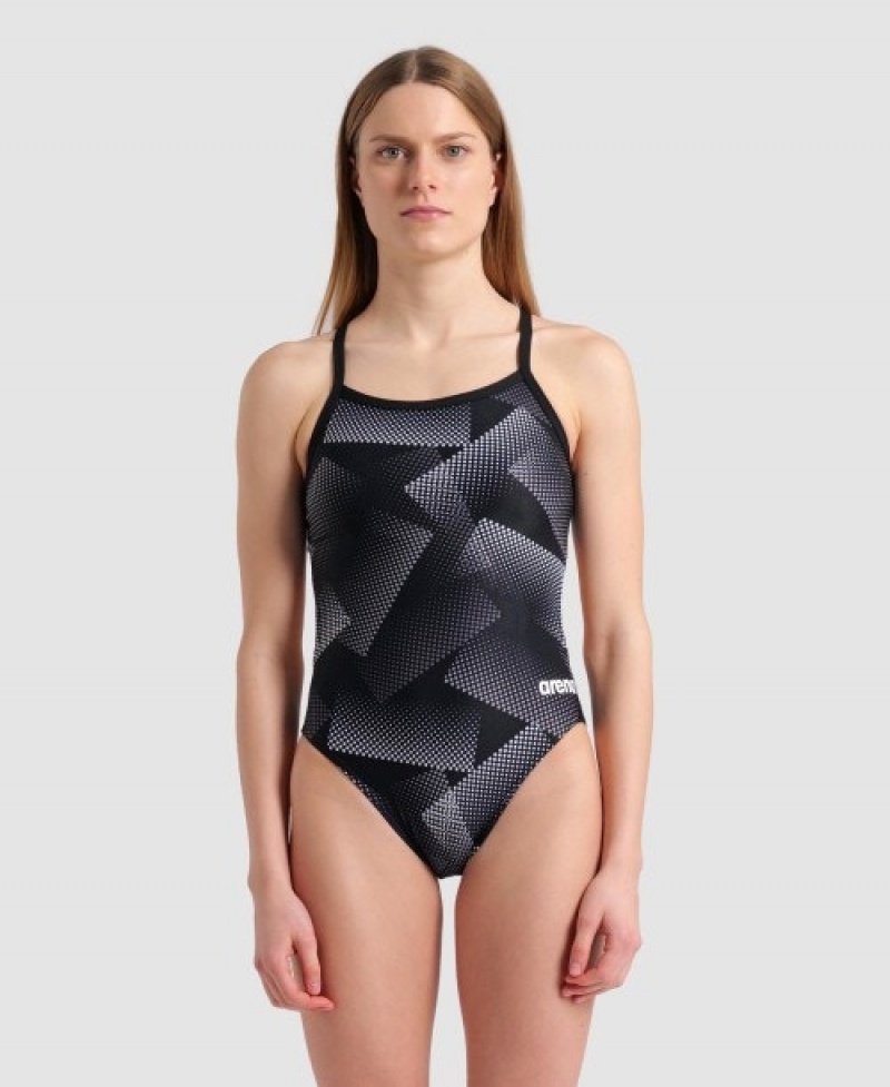 Black Arena Halftone Challenge Back Women's Swimsuits | 20056124