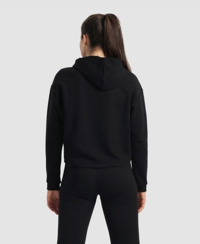 Black Arena Hooded Fleece Women's Sweatshirts | 97417611