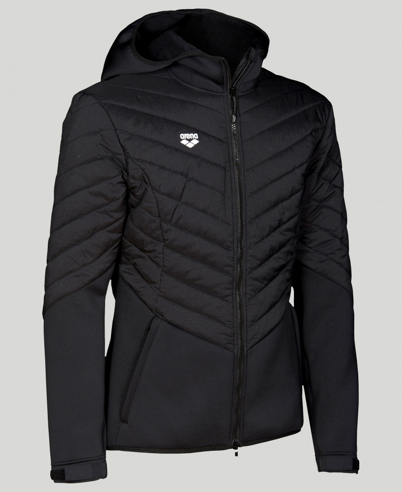 Black Arena Hooded Half-quilted Women\'s Jackets | 24553744