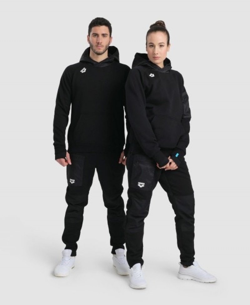 Black Arena Hooded Tech Women's Sweatshirts | 56481525