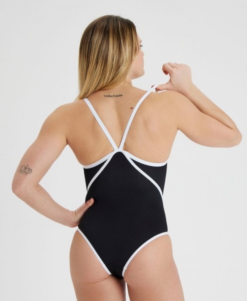 Black Arena Icons Solid Super Free Back Women's Swimsuits | 98258