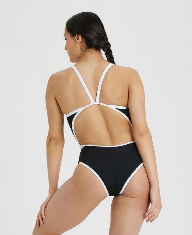 Black Arena Icons Super Fly Back Solid Women's Swimsuits | 96448120