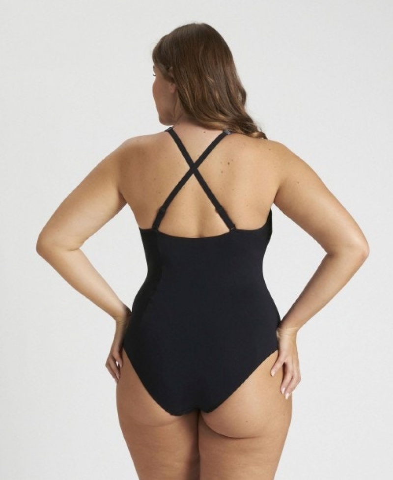 Black Arena Isabel Lightcross Back Plus Women's Swimsuits | 78329158