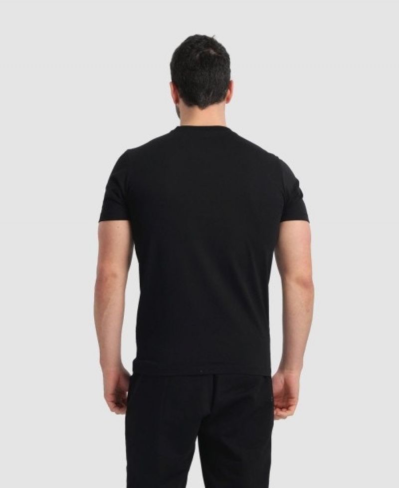 Black Arena Logo Cotton Men's T Shirts | 4860206