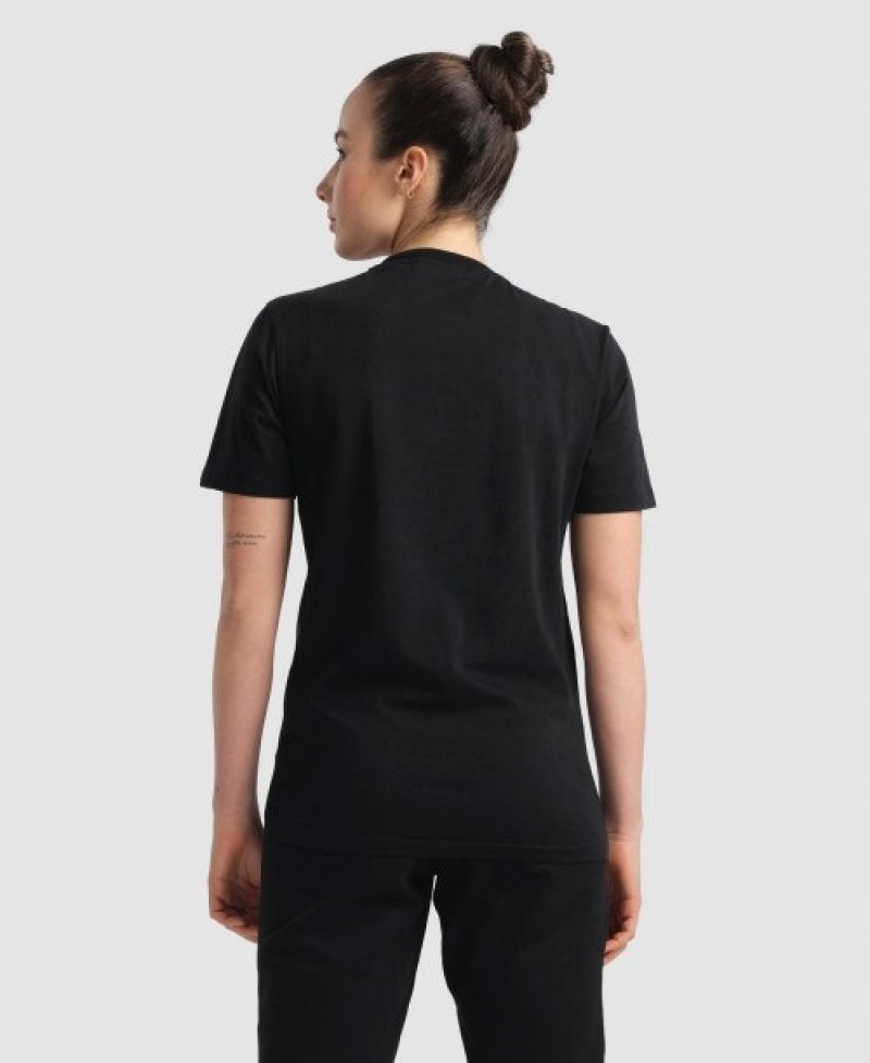 Black Arena Logo Cotton Women's T Shirts | 93585446