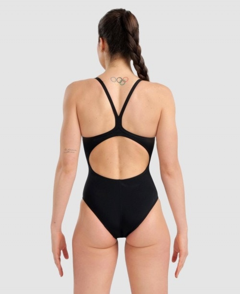 Black Arena Marbled Lightdrop Back Women's Swimsuits | 65105488