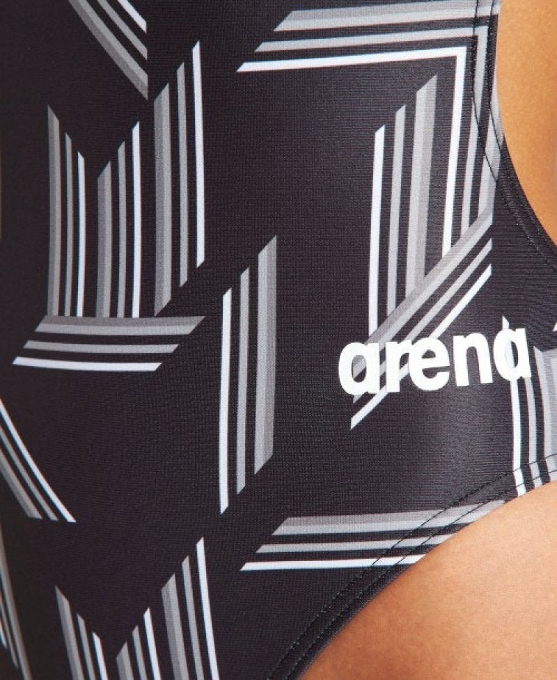 Black Arena Puzzled Challenge Back Women's Swimsuits | 80278754