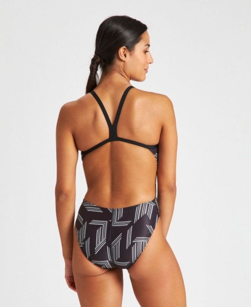 Black Arena Puzzled Challenge Back Women's Swimsuits | 80278754