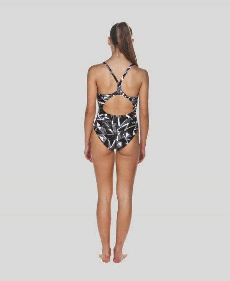 Black Arena Shattered Glass Light Drop Back Women's Swimsuits | 60459301