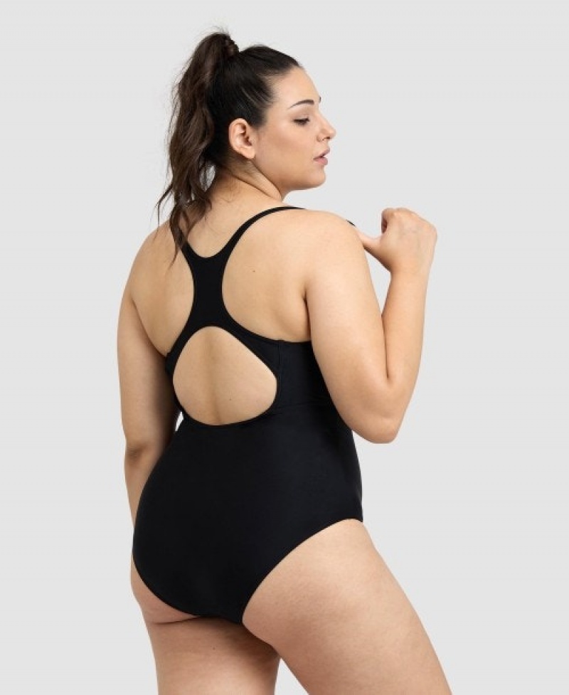 Black Arena Solid Control Pro Back Plus Women's Swimsuits | 10974495