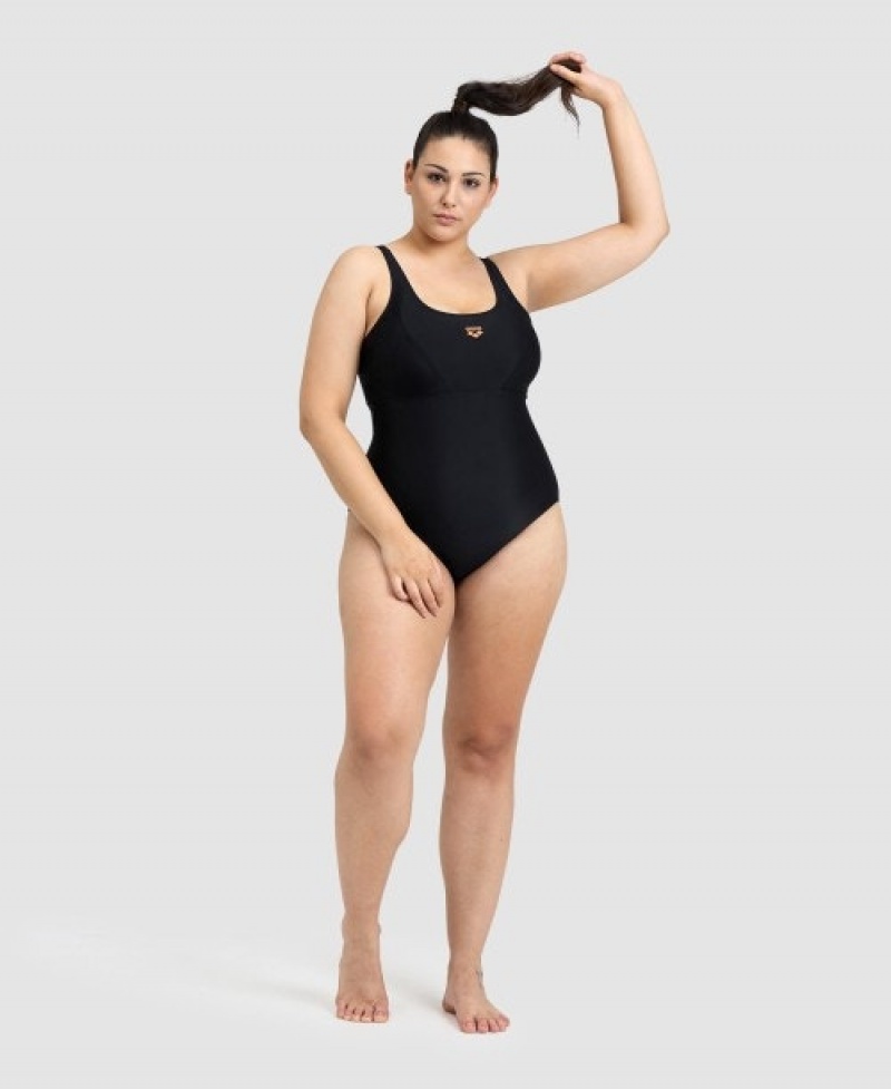 Black Arena Solid Control Pro Back Plus Women's Swimsuits | 10974495